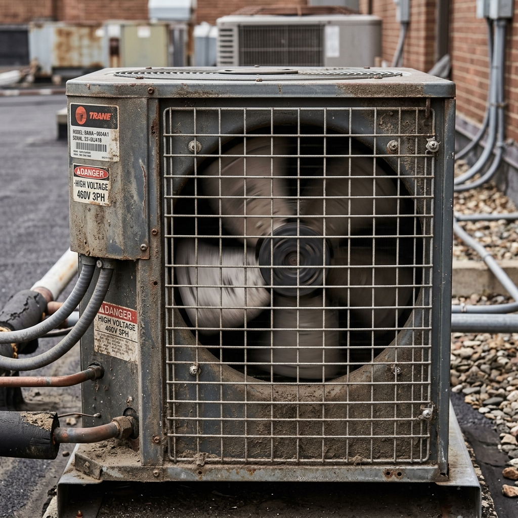 HVAC outdoor condenser unit rattling fan