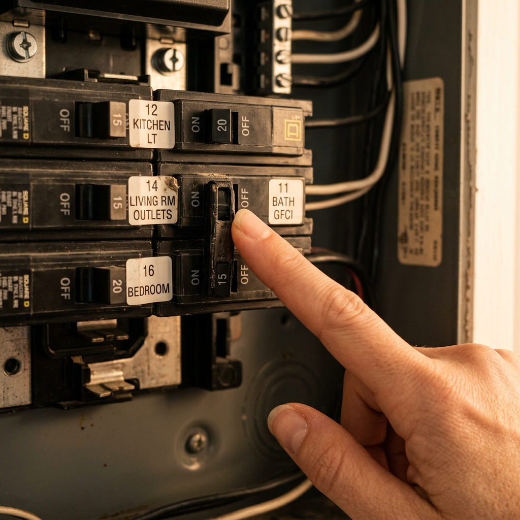 Tripped breaker switch in electrical board panel