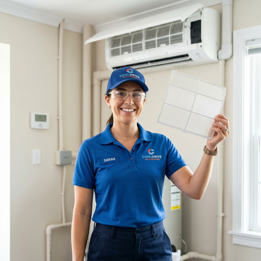 AC cooling service technician showing clean AC mesh filter
